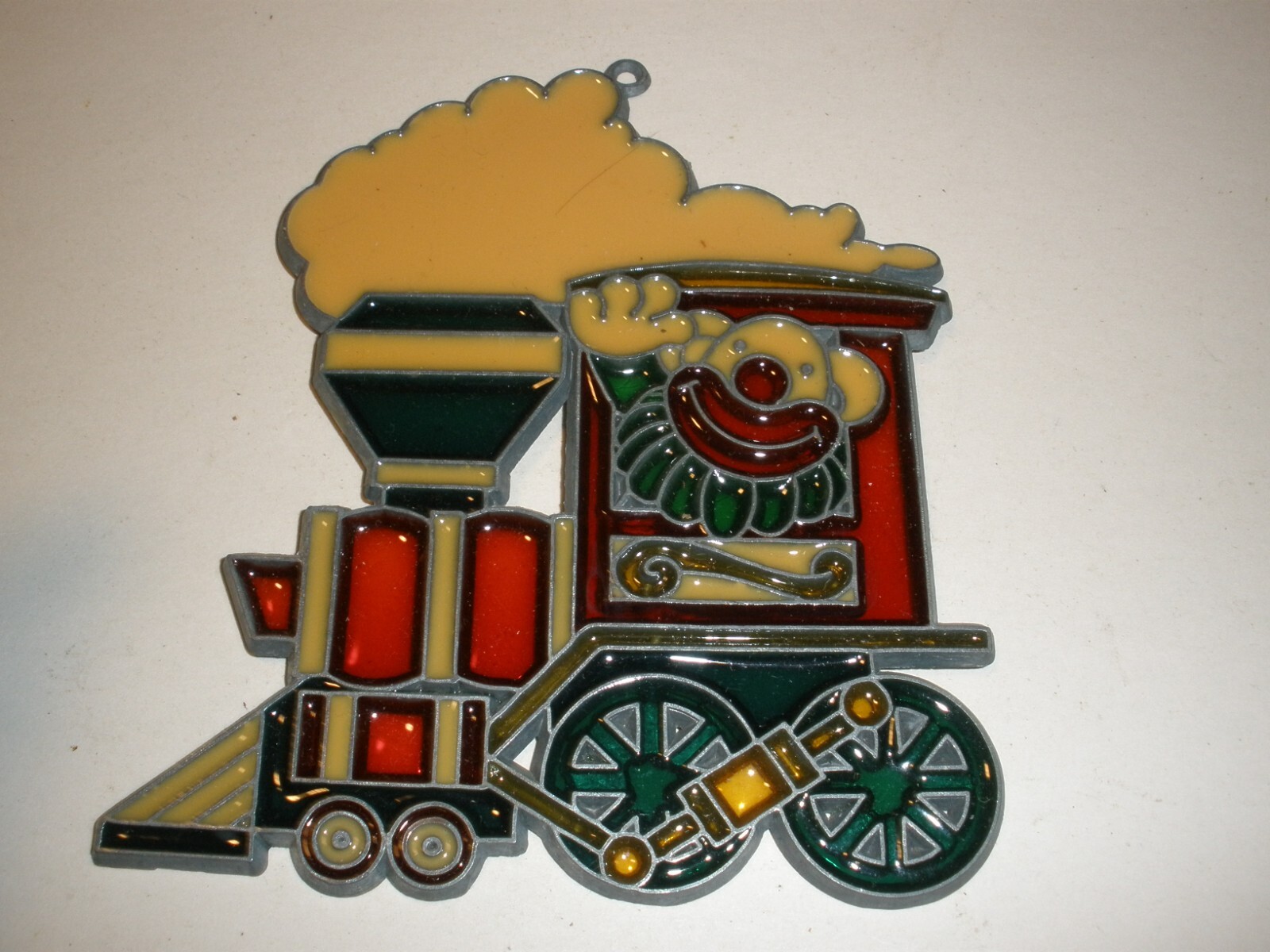 Vintage Suncatcher Train Engine with Clown Conductor 4.5"x5"