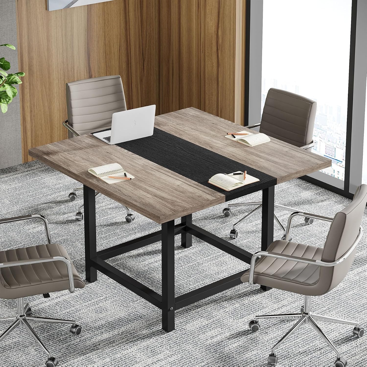 Square 4 People Conference Room Table Gray 39.4L X 39.4W X 29.52H Inches Small