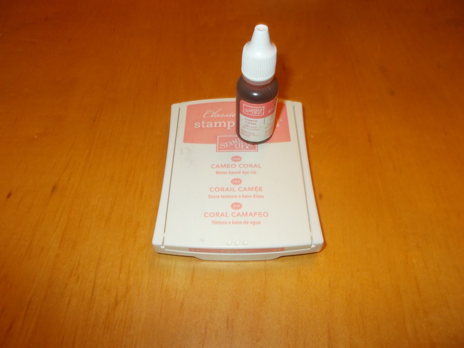 Stampin'Up! old style (felt covered) CAMEO CORAL stamp pad and ink refill