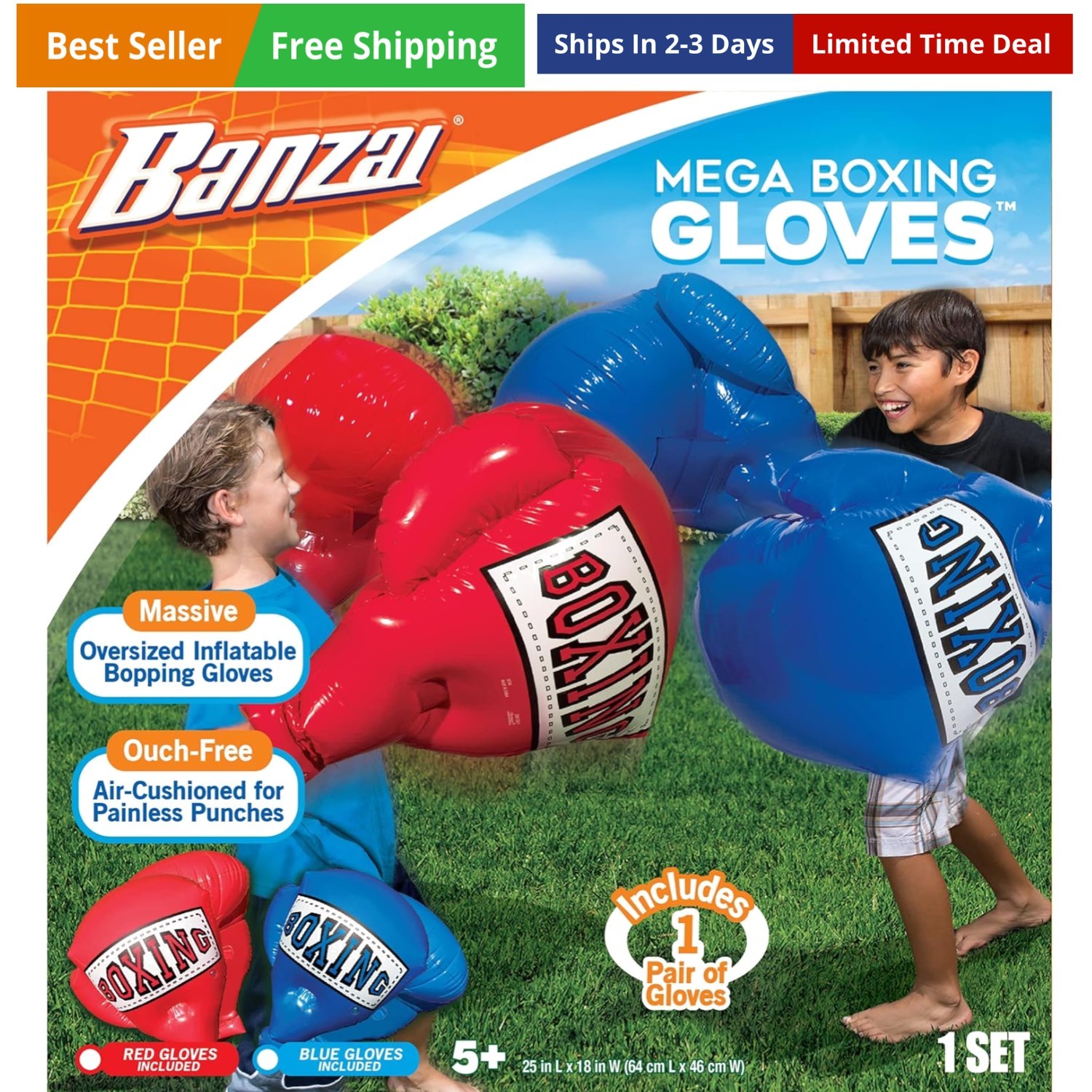 Kids Inflatable Mega Boxing Gloves, Red Blue