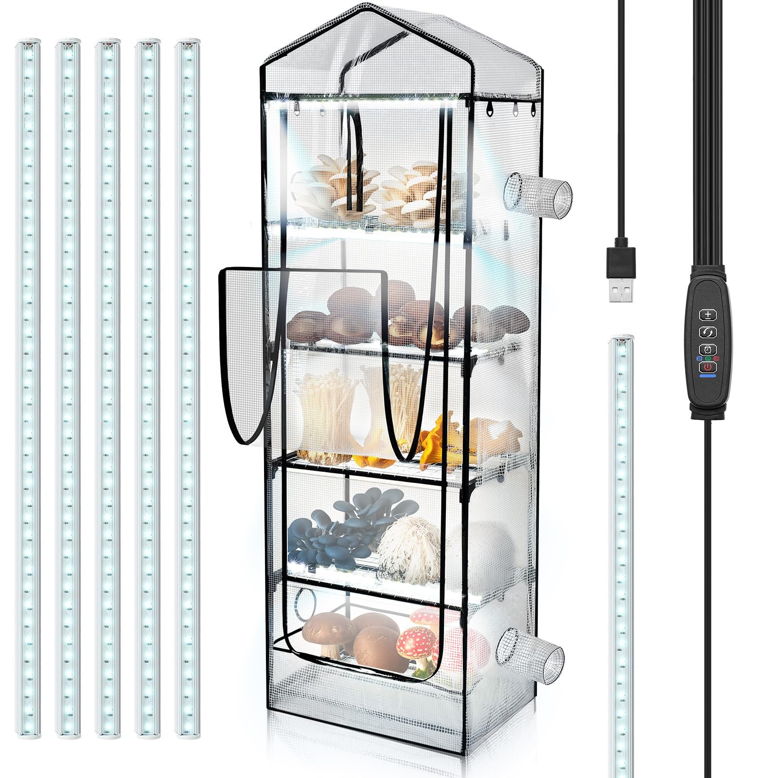 Windyun 5 Tier Extra Tall Mushroom Grow Tent Kit with Light & Timer, 80 x 19 ...
