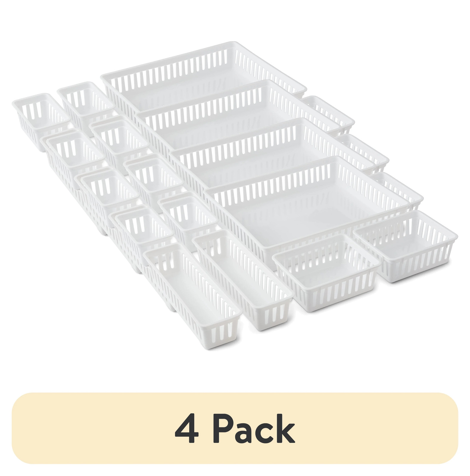 4 Pack Mainstays 7-Piece Plastic Drawer Storage Organizer Bins