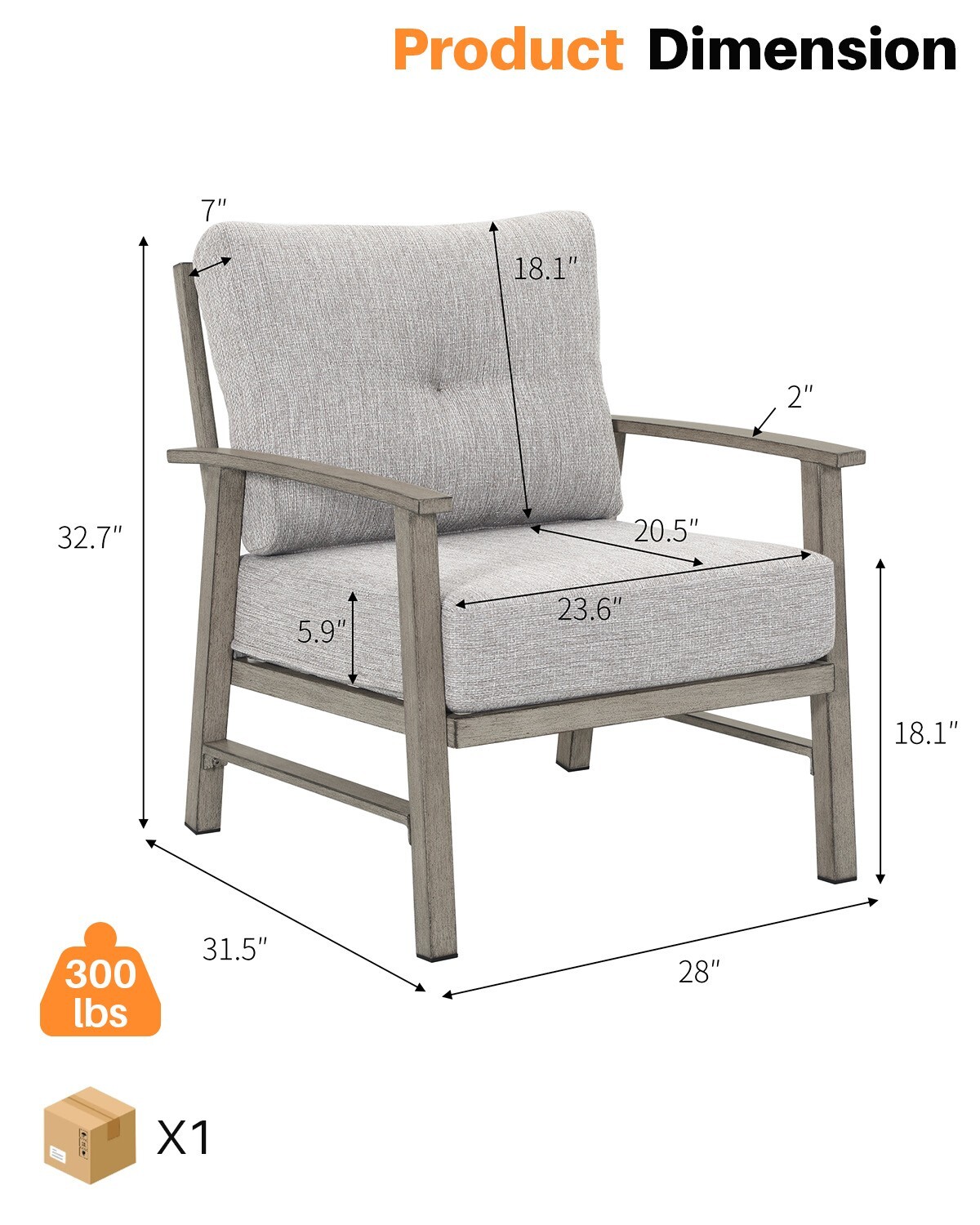 SeeHill 2 Pieces Outdoor Patio Chairs Limed Oak Aluminum Conversation Sofa Chair
