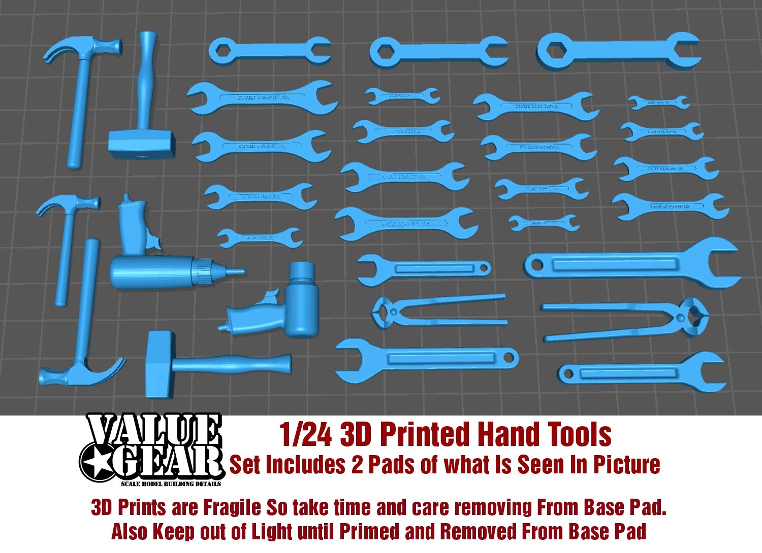 1/24 Set #2412 -  3d Printed Hand Tools - Value Gear 3D (2 Pads of Picture)