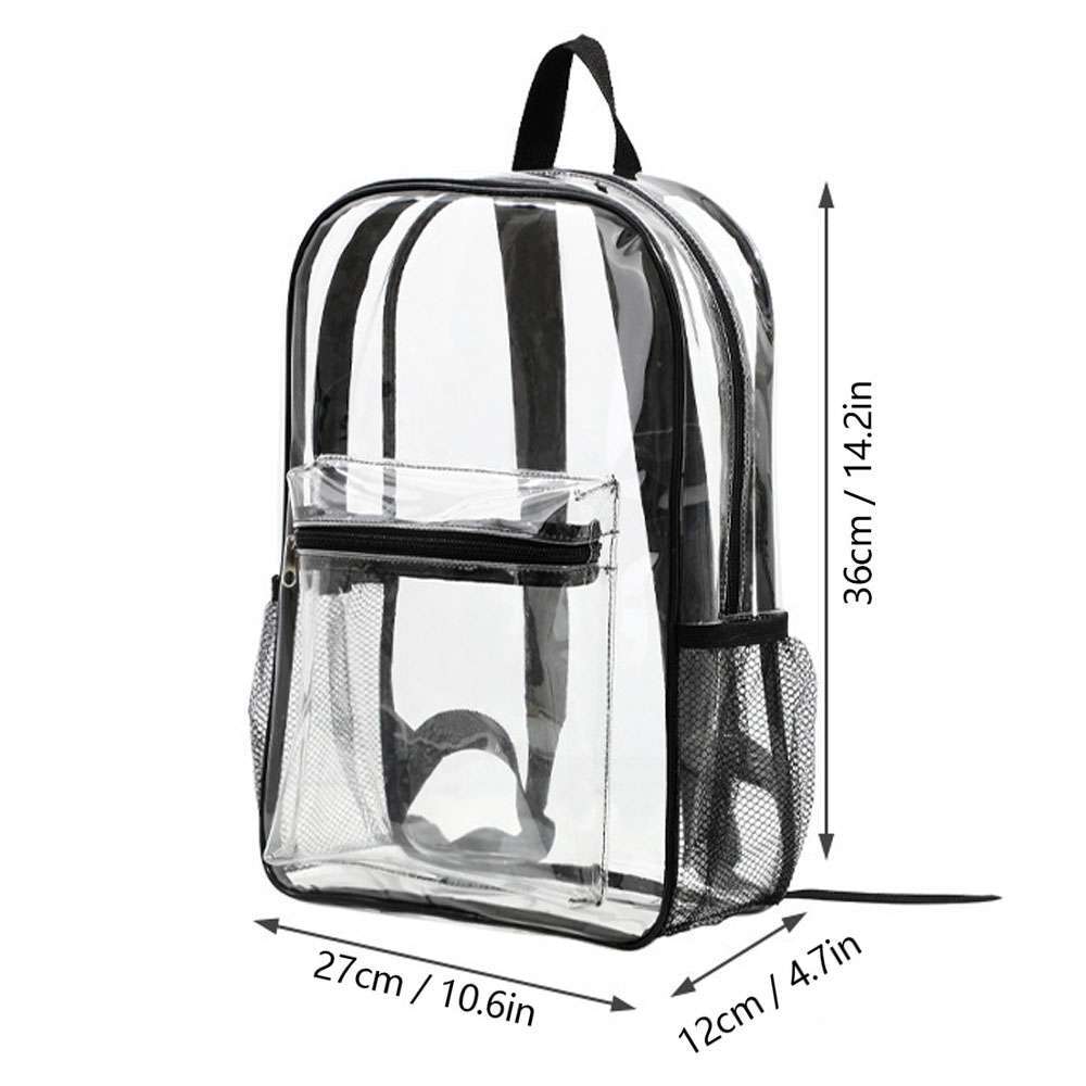 Clear Backpack Transparent See Through School Security Heavy Duty Bookbag Black