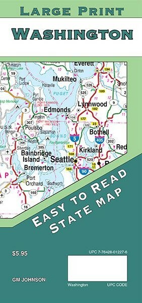 Large Print State Map of Washington (State), by GMJ Maps