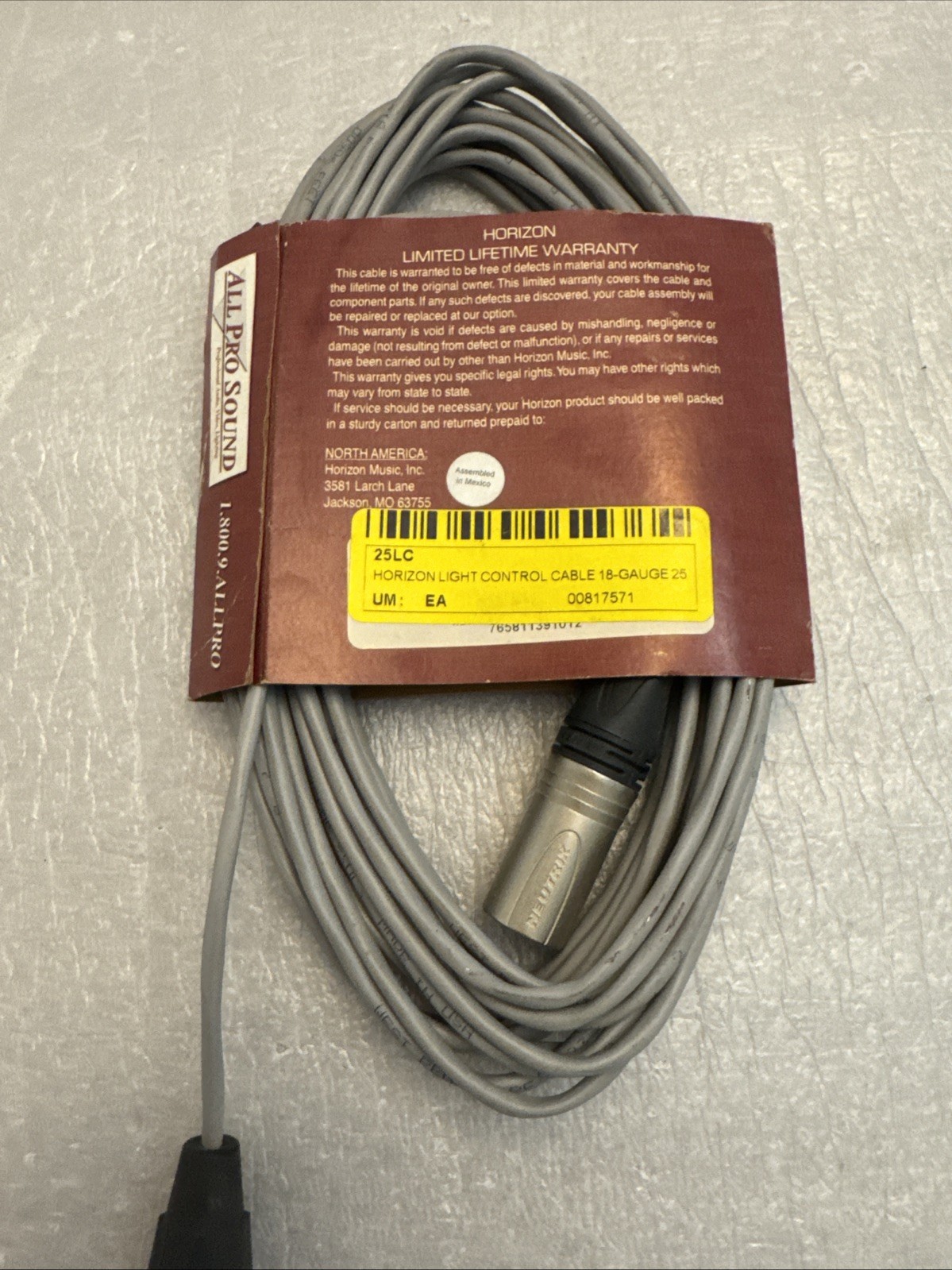 25 ft. Horizon DMX Light Control Cable Neutrik No FXX 3pin Connection NEW