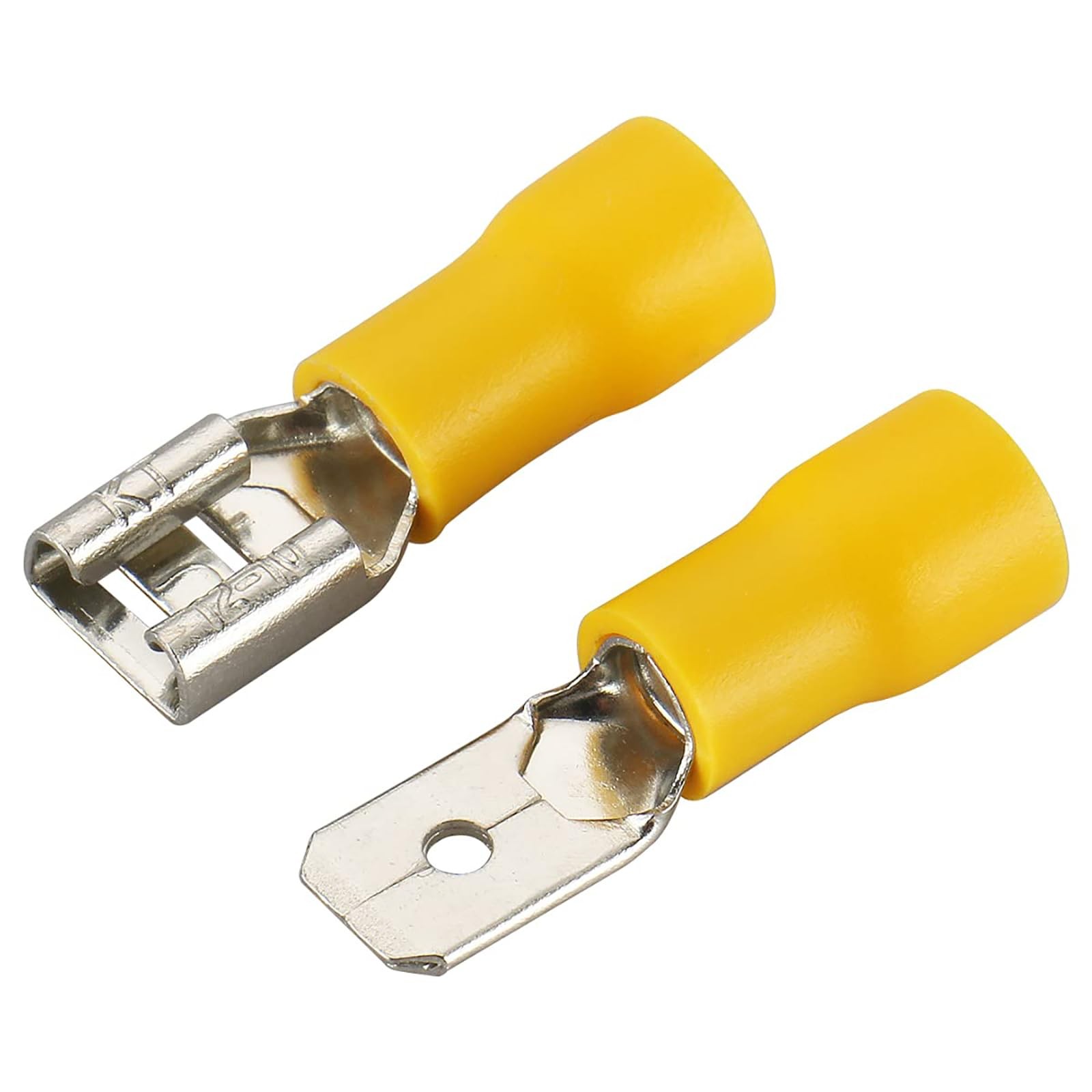 Baomain 1/4" Female & Male Spade Connectors 12-10 AWG Insulated Crimp Yellow