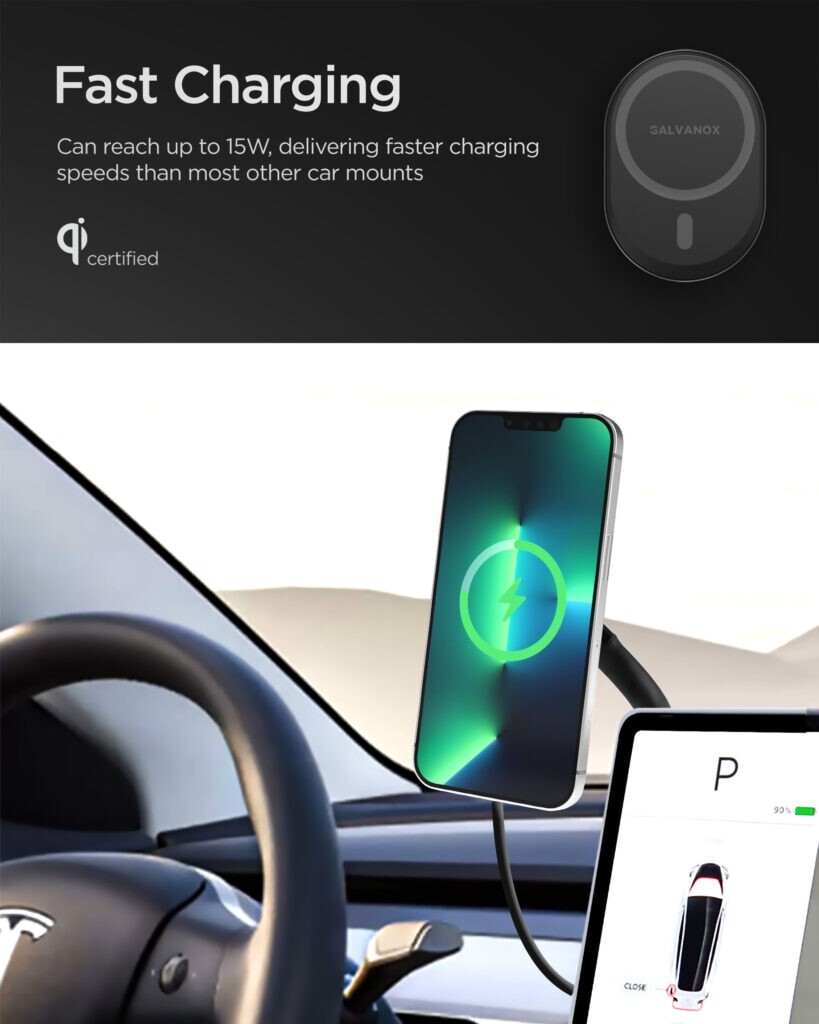 Wireless Charging Car Mount for Tesla Model 3 / Model Y Magnetic Phone Holder