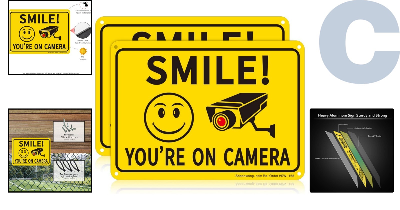 10x7 Smile You’re on Camera Sign - Durable, Reflective Security Signage (2-Pack)
