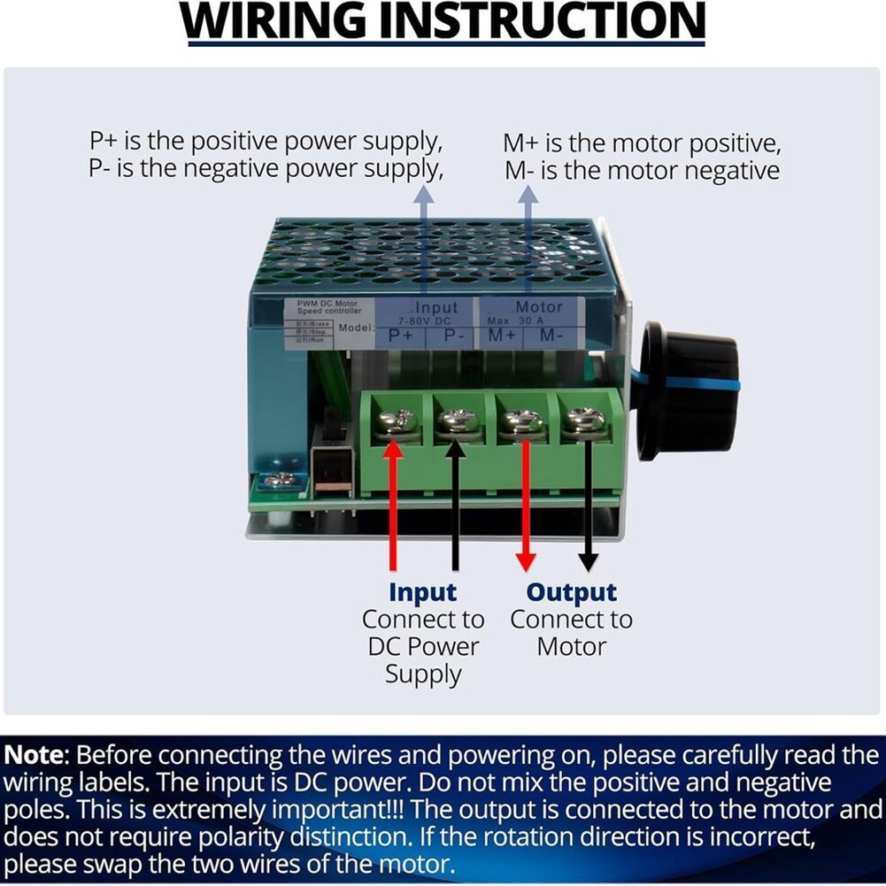 Adjustable For PWM DC Motor Controller 30A 7-70V Input with Automotive Fuse