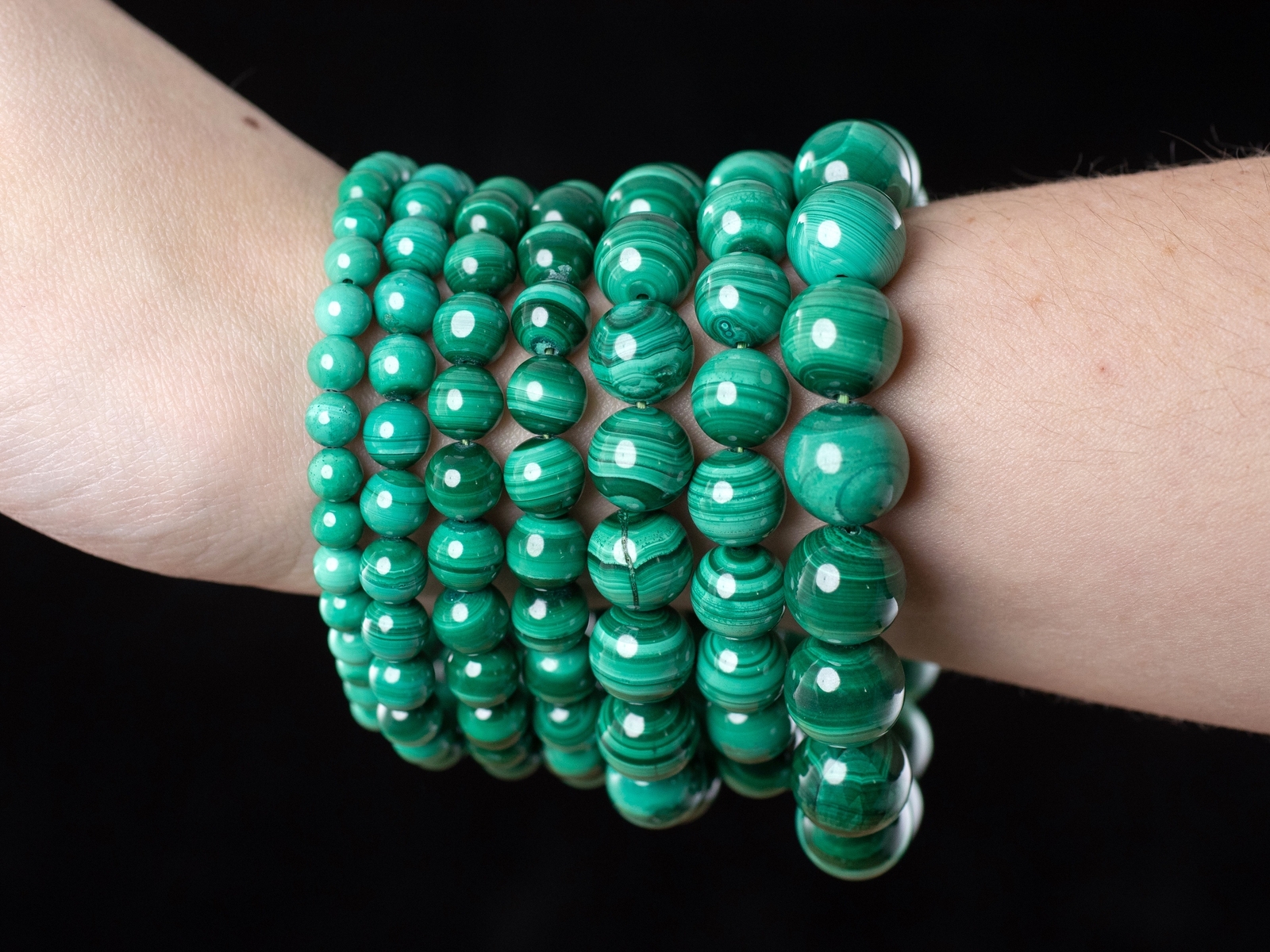 Light Green MALACHITE Crystal Bracelet - Round Beads - Handmade Jewelry, E1817