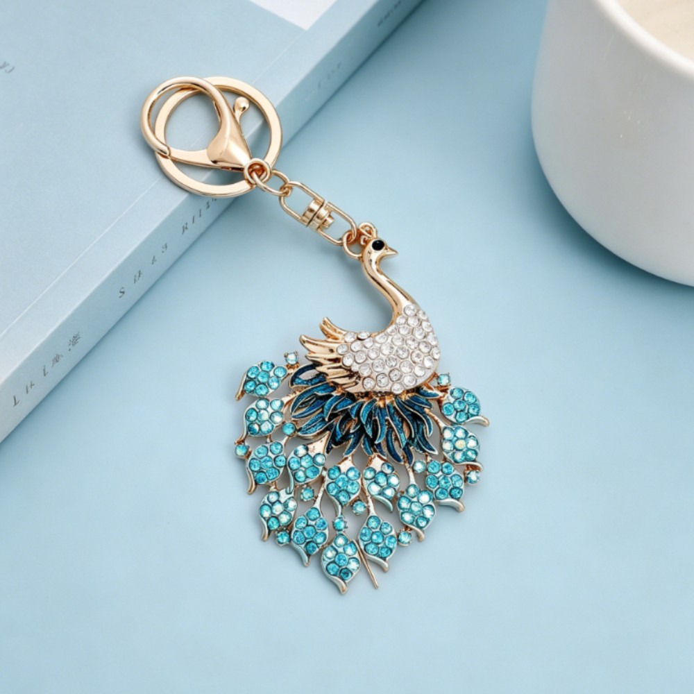 Blue Full Rhinestone Peacock Keychain