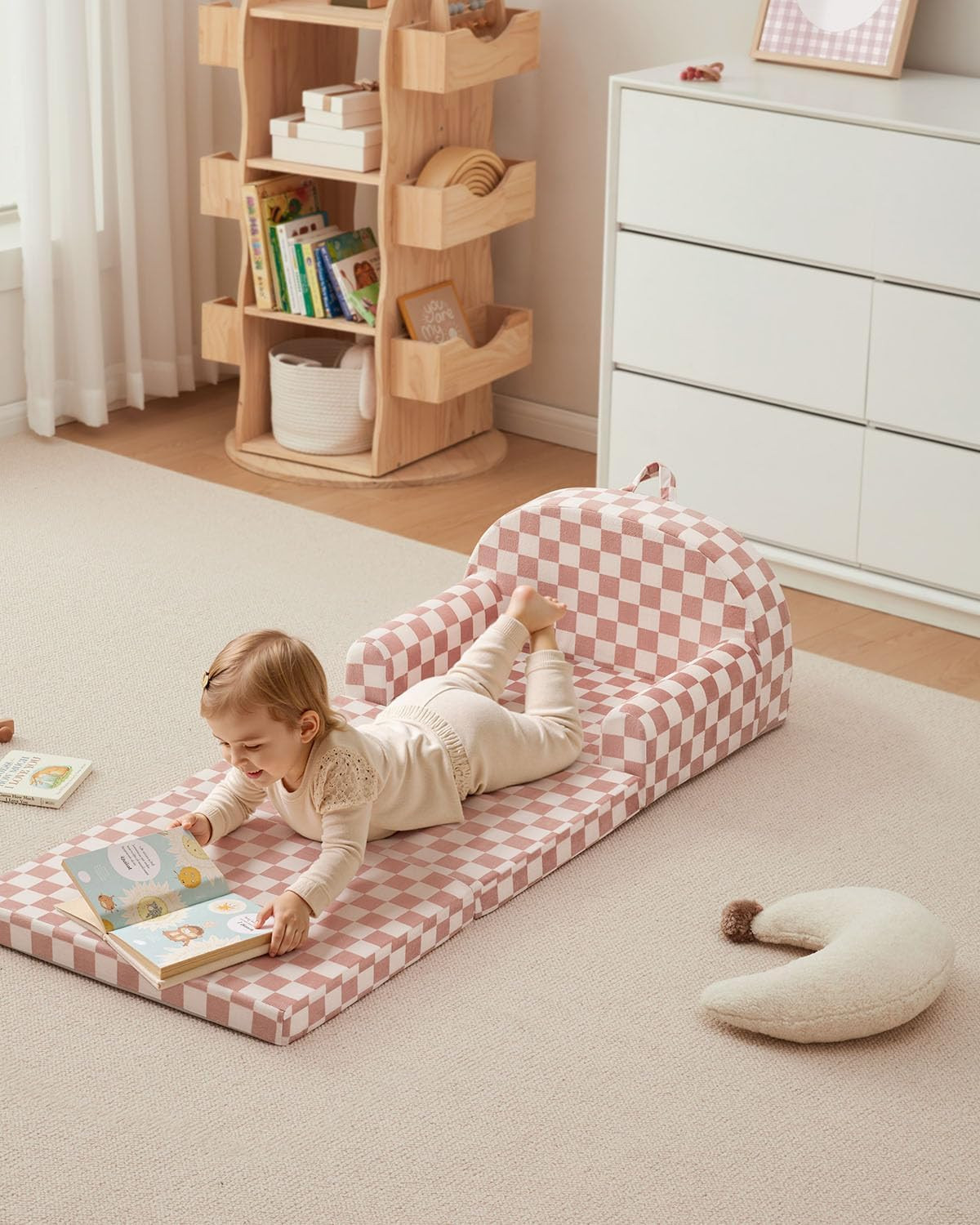 Foldable Toddler Couch, 2-In-1 Comfy Toddler Chair & Lounger for Reading, Playro