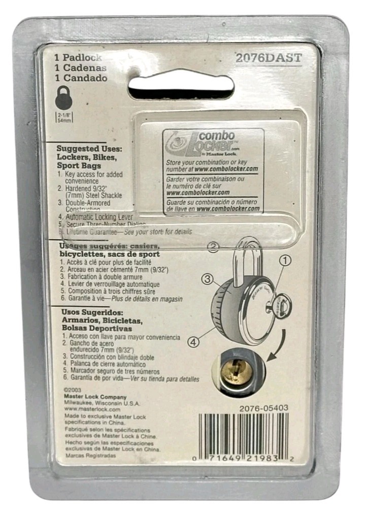 Master Lock Sphero Combination Lock Smooth Spin Padlock 2076DAST Purple W/Key