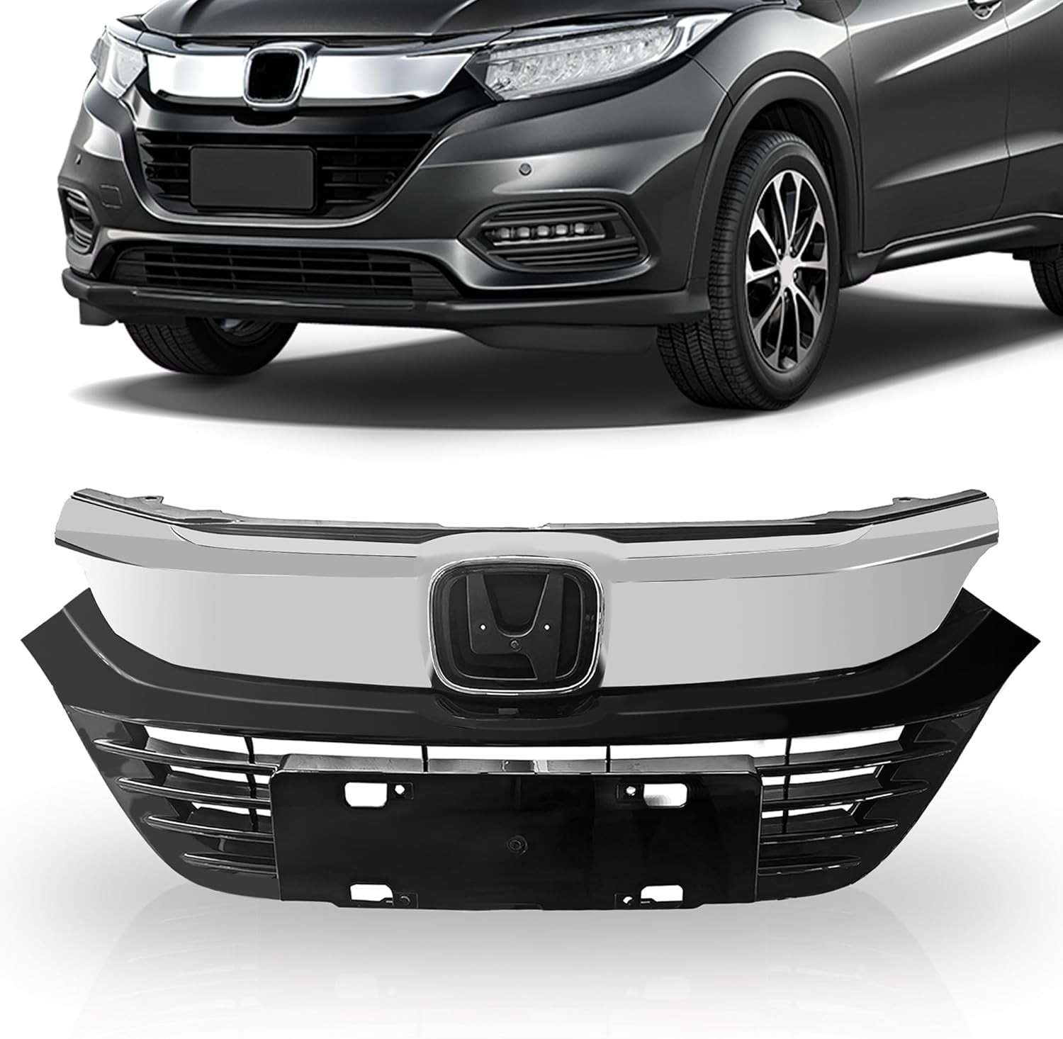 For 2019-2022 Honda HRV HR-V HO1200240 Front Bumper Upper Grille Silvery+Black