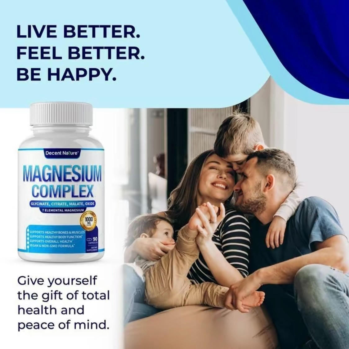 Decent Nature Magnesium Complex1000mg-7Elemental Magnesium Capsules