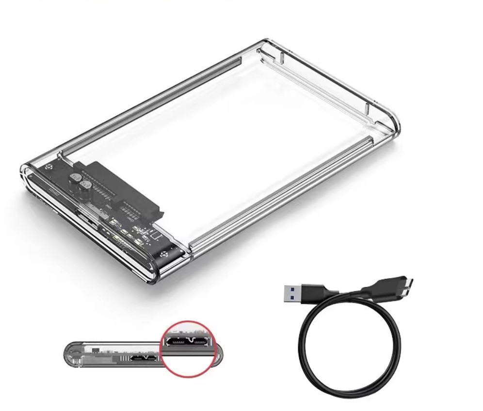 Hard Drive Enclosure 2.5 Inch USB 3.0 SATA Case External Clear Caddy HDD SSD