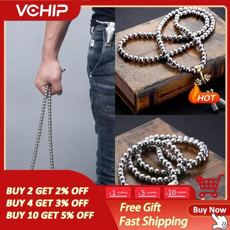 8mm Steel Chain 118-128 Ps Buddha Beads Self Defense Hand Bracelet Protection