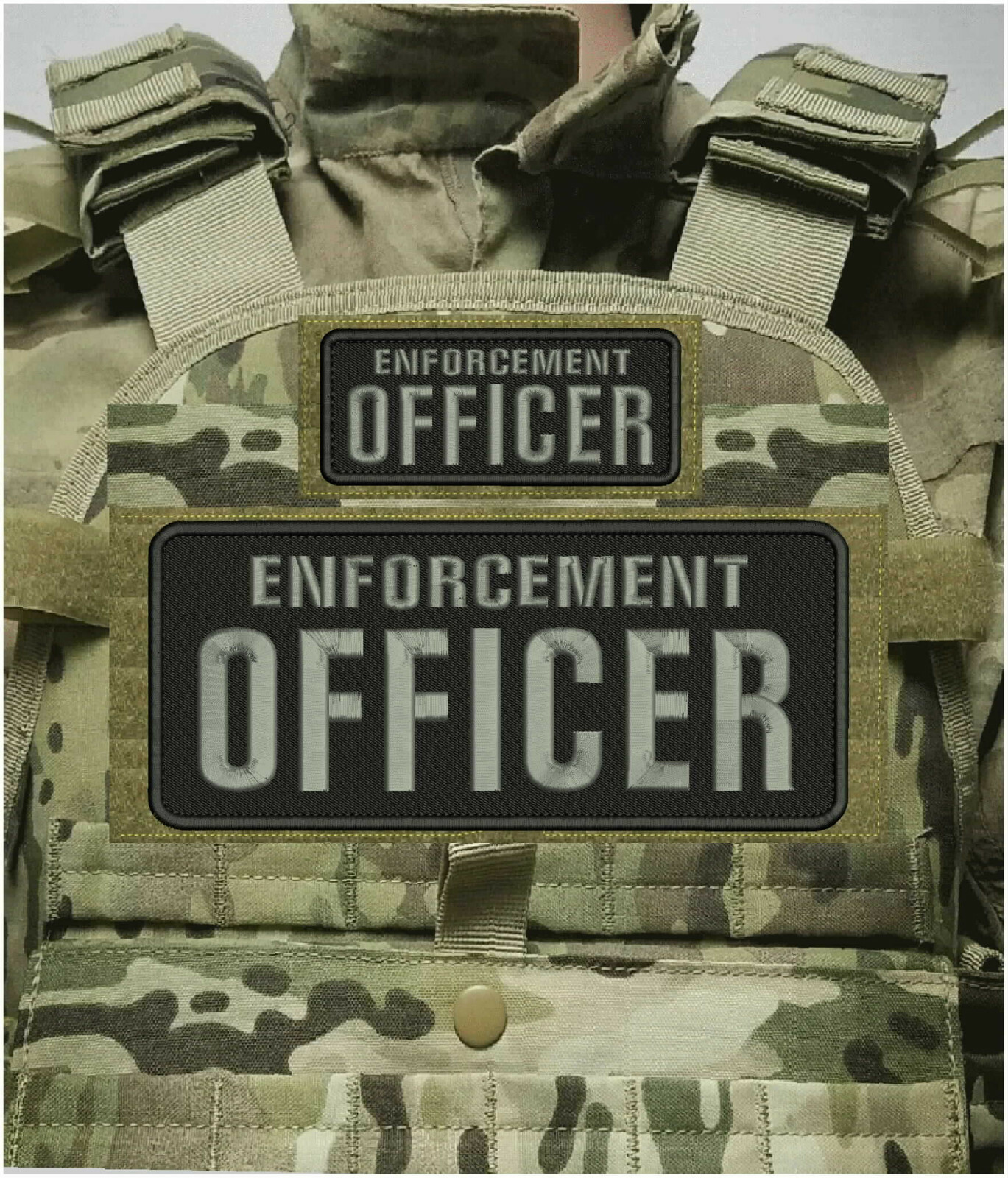 E OFFICER EMBROIDERY PATCHES 4X10 AND 2X HOOK ON BACK BLK/GRAY