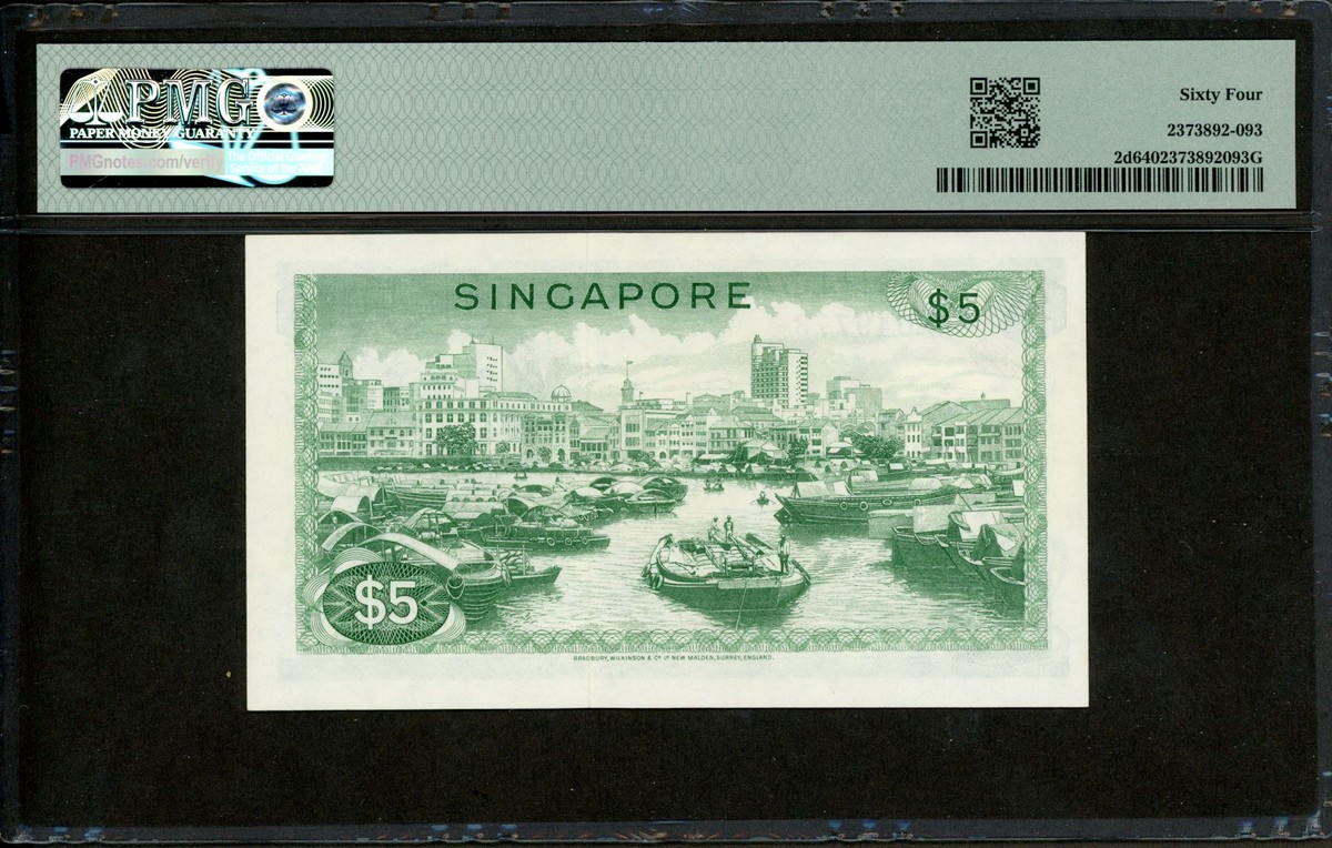 Singapore 1973 5 Dollars,P2d,PMG 64 UNC