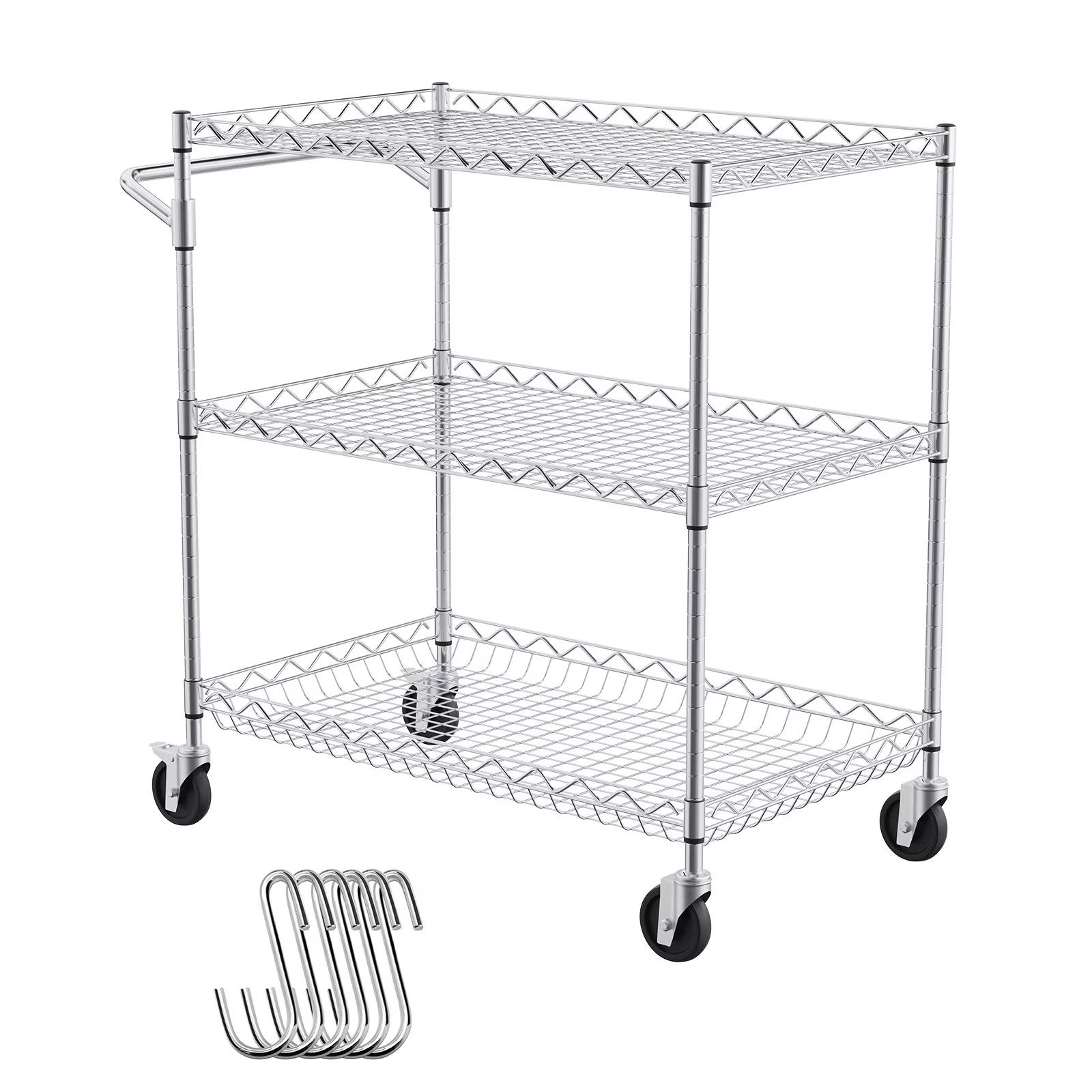 3-Level Kitchen Cart, Wire Constructed Rolling Cart with a Load Capacity of 661L