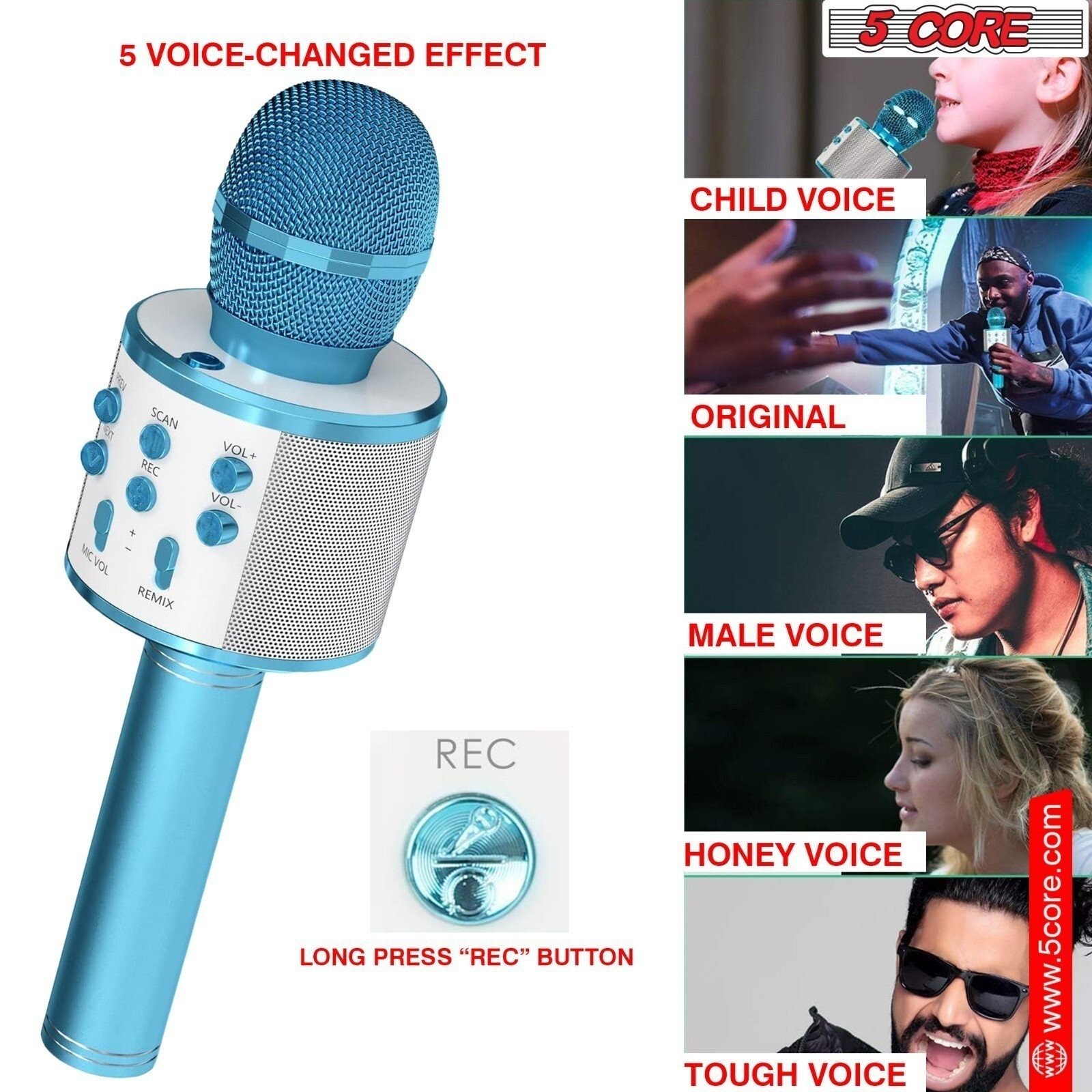 5 Core Microphone Wireless Karaoke Mic w/Speaker Portable Bluetooth Microfono 2x