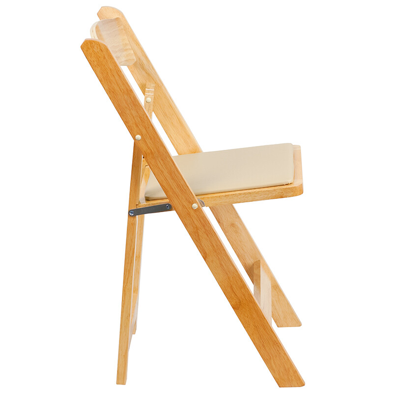 (100 PACK) Natural Wood Folding Chair w/ Black Vinyl Padded Seat - Wedding Chair