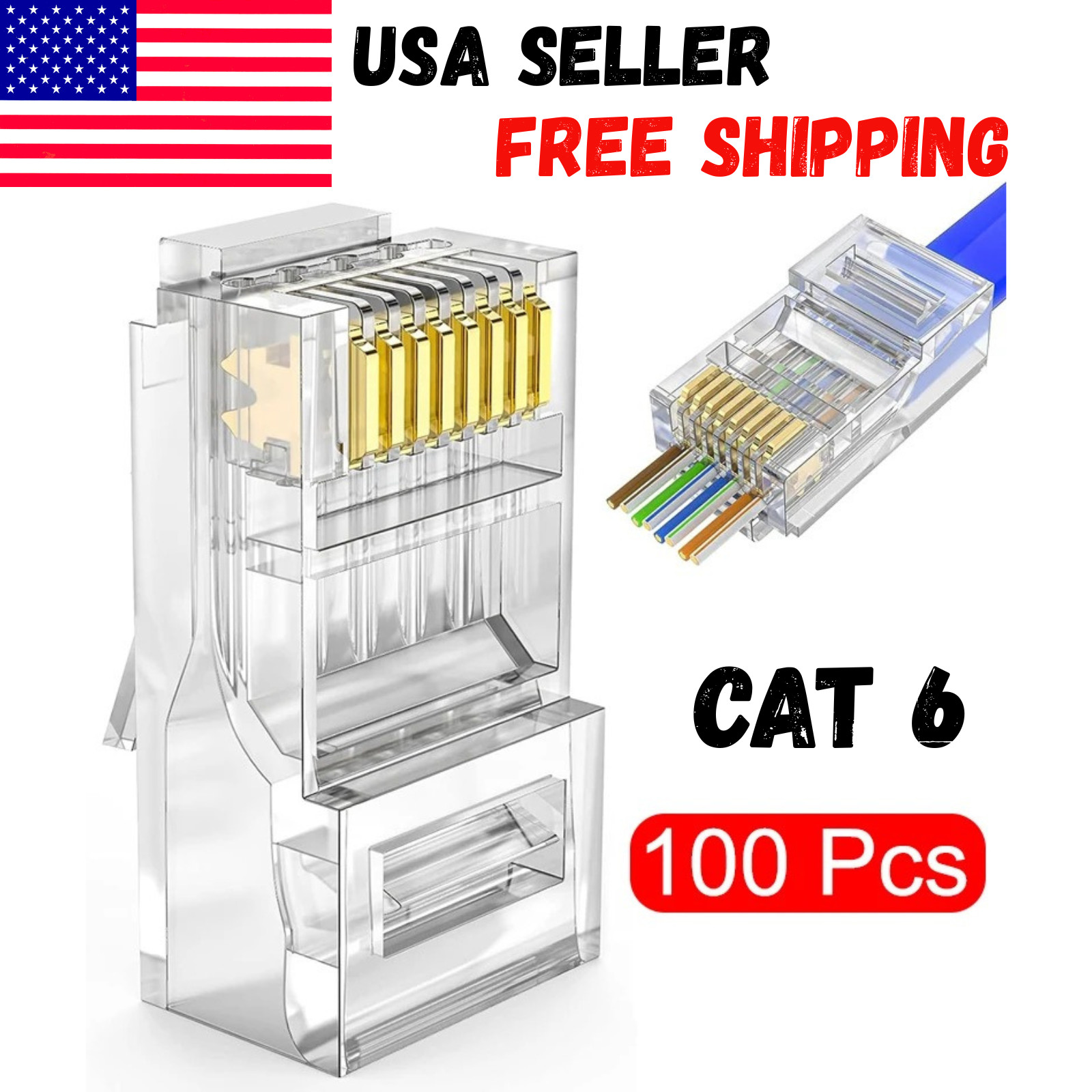 100pcs RJ45 Pass Through Modular Plug Network Cable Connector End 8P8C CAT6 CAT5