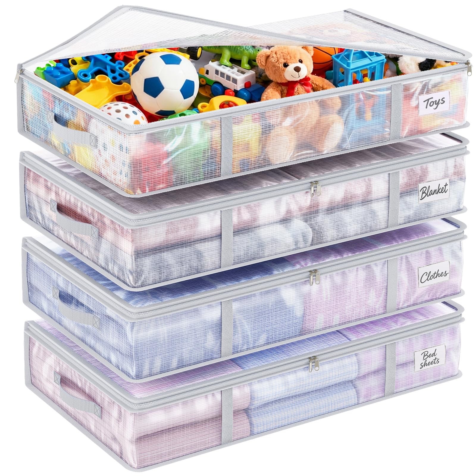 4pcs 90L Under Bed Storage Containers Bins Clear Closet Underbed Organizers a...