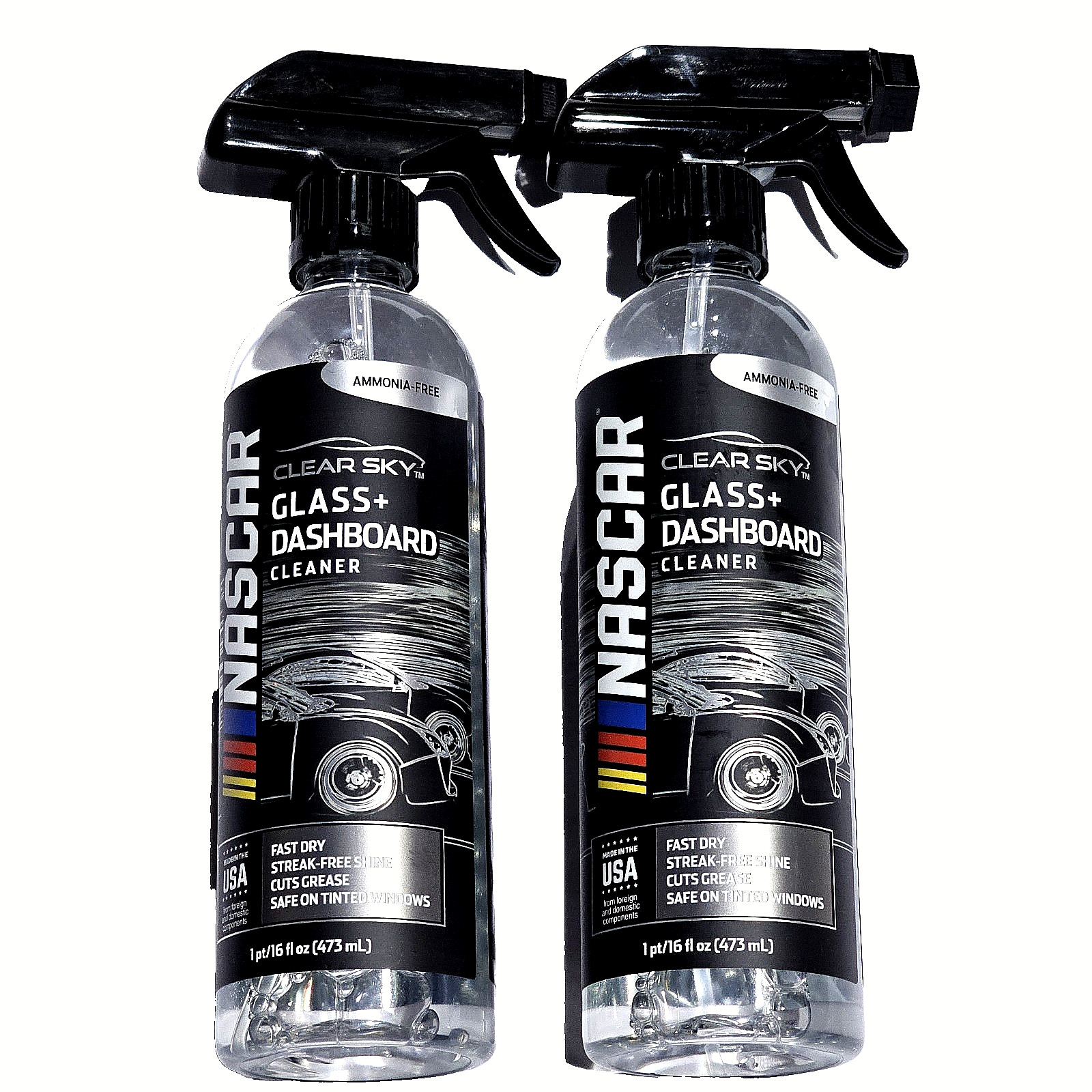 2 Pack Clear Sky Glass + Dashboard Cleaner Nascar Fast Dry 16oz