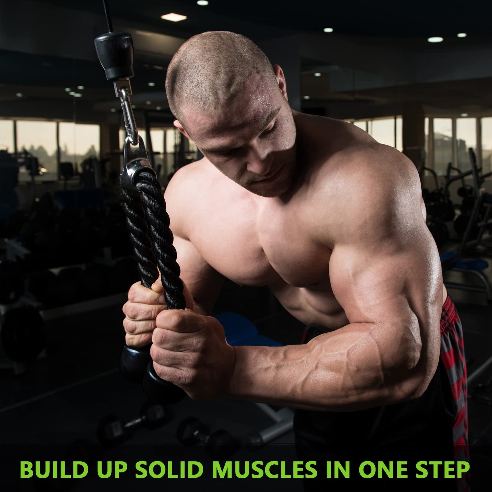 Tricep Pull Down Rope Cable Machine Attachment Double D Handle LAT Pulldown