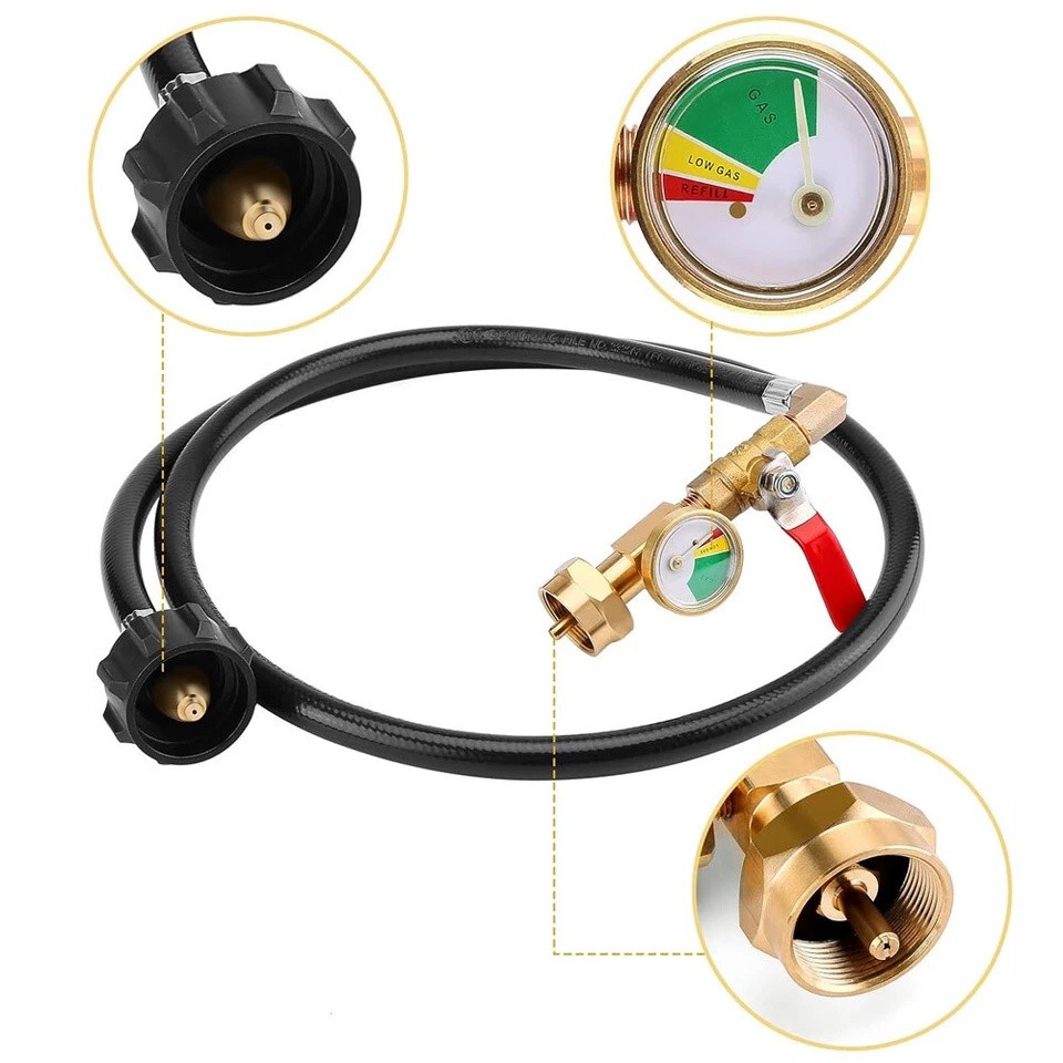 4FT Propane Adapter Refill Adapter Hose, Universal QCC1/Type 1 with Propane Gaug