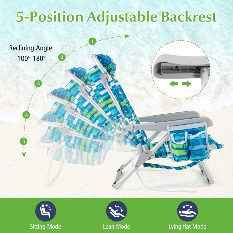 Outdoor Backpack Beach Chair Folding Portable w/Cup Holder and Storage Pockets