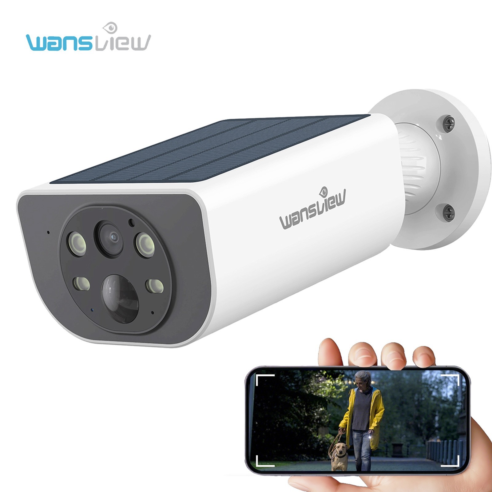 Wansview S1 Solar Security Camera 2K Wireless Outdoor Cam Human Detection