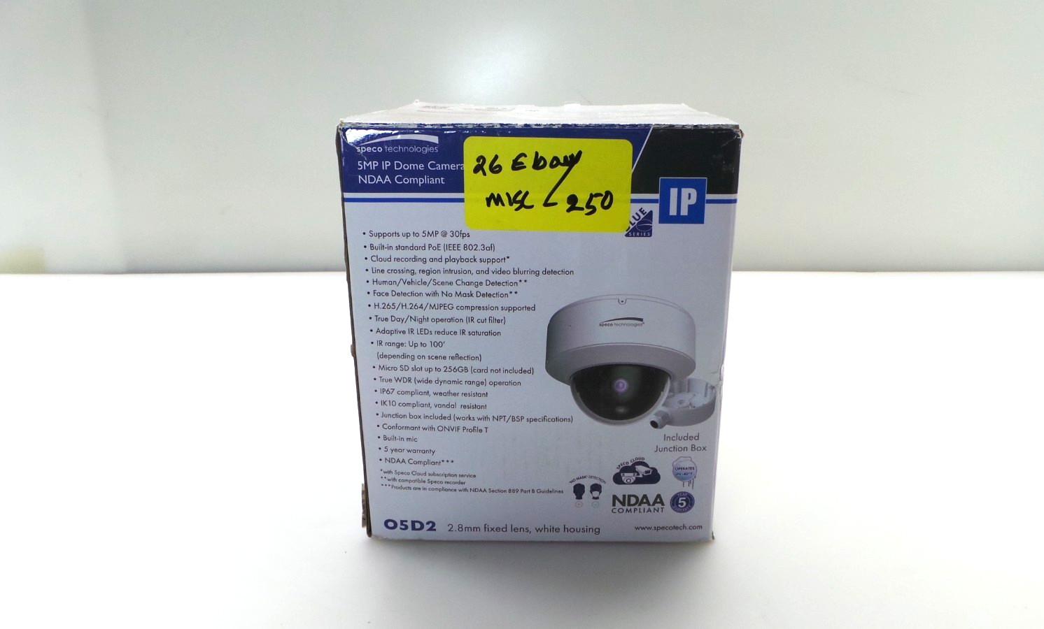 05D2 Speco Technologies 5MP IP Dome Camera - Advanced Analytics, NDAA - Open Box