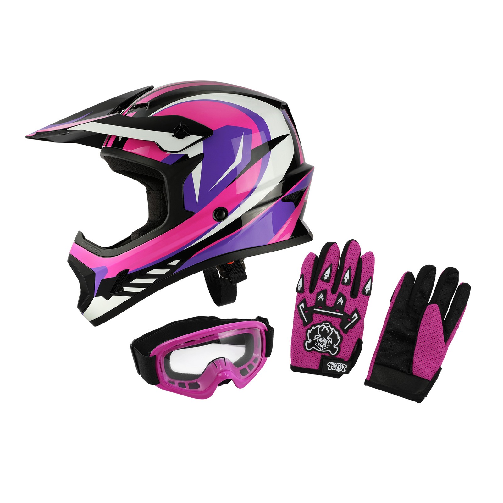 DOT Youth Kids Helmet Dirt Bike Motocross Off-Road Full Face Goggles Gloves S-XL