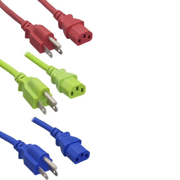 Lot 10pc Red/Blue/Green Color AC Power Cord Cable NEMA5-15P/C13 18AWG 10A 125V