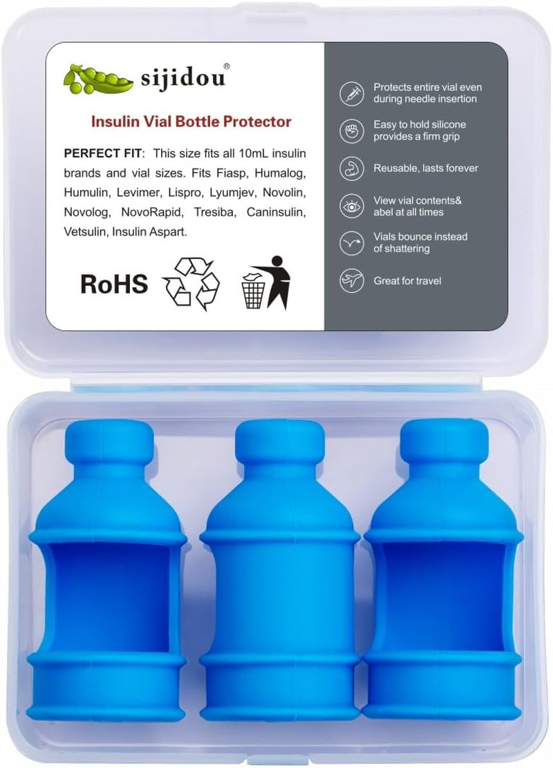 3-Pack Insulin Vial Protector Sleeve Silicone Case for 10mL Vials Blue