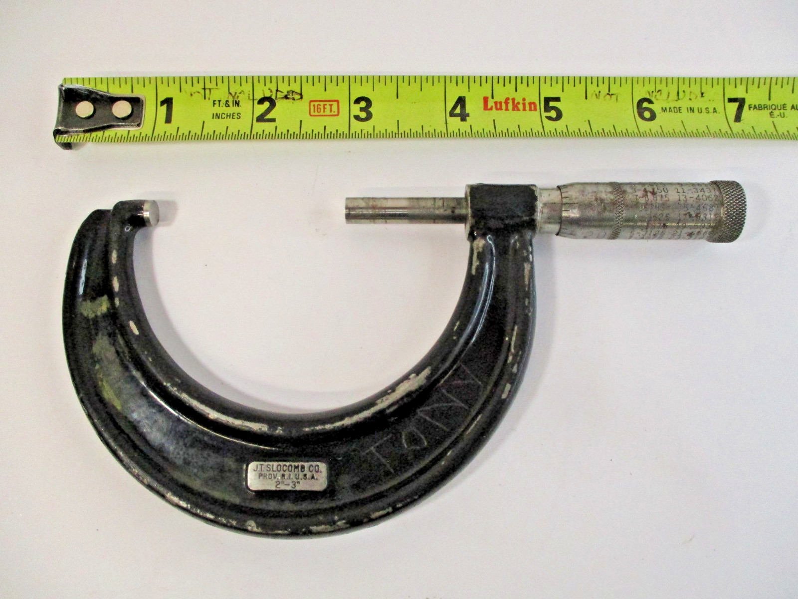 J.T. SLOCOMB Micrometer 2" - 3" x .001" In Calibration Smooth Spindle in VGC