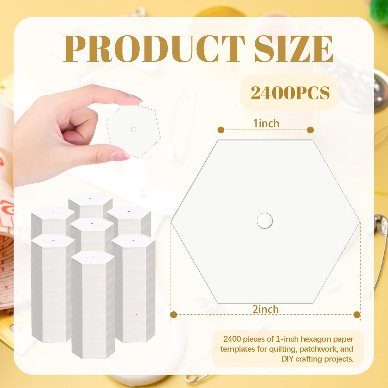 White Hexagon Piecing Paper Templates Quilting Patchwork 1 Inch 2400 PCS
