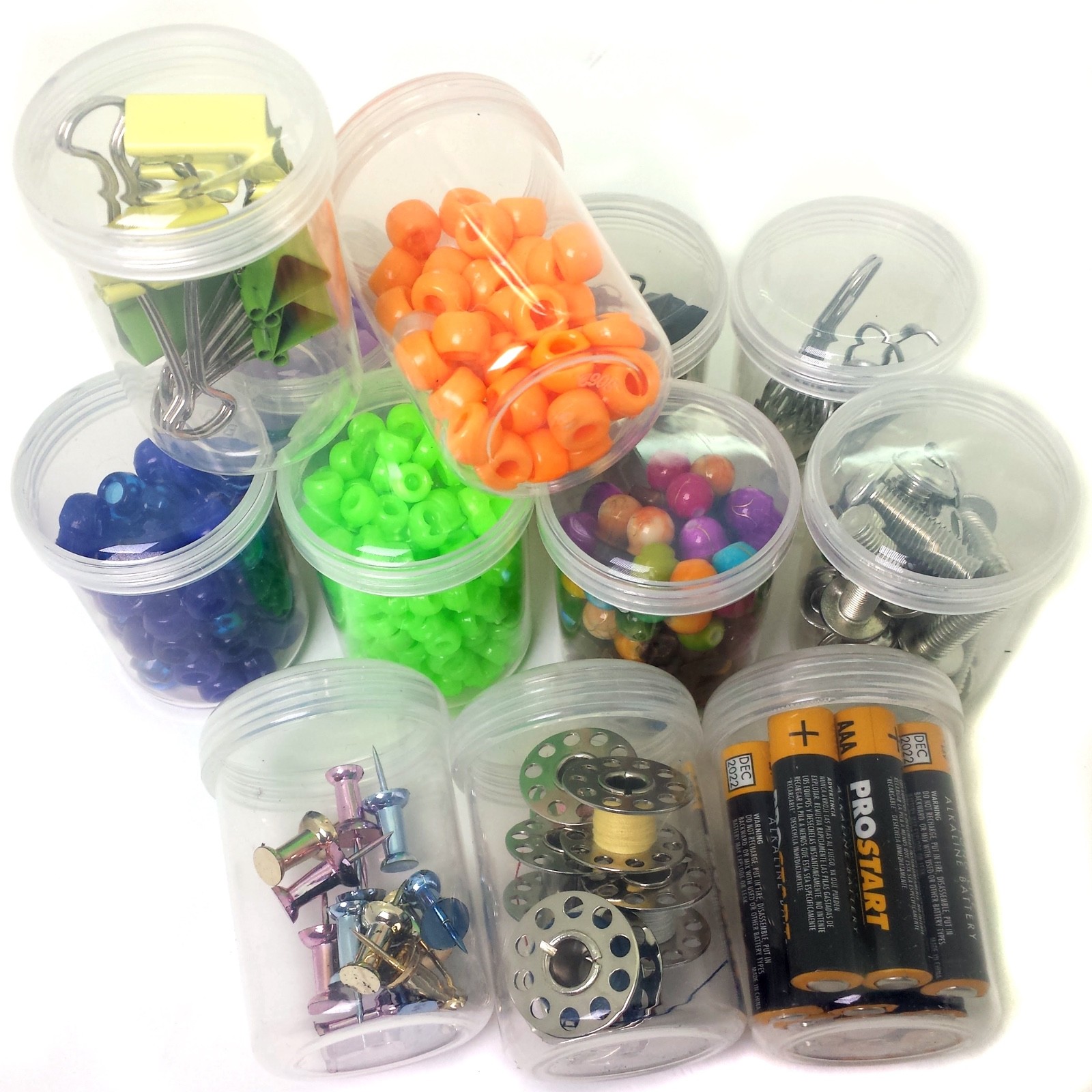 12 Plastic Containers Clear Screw Lids Crafts Beads Storage Non Breakable