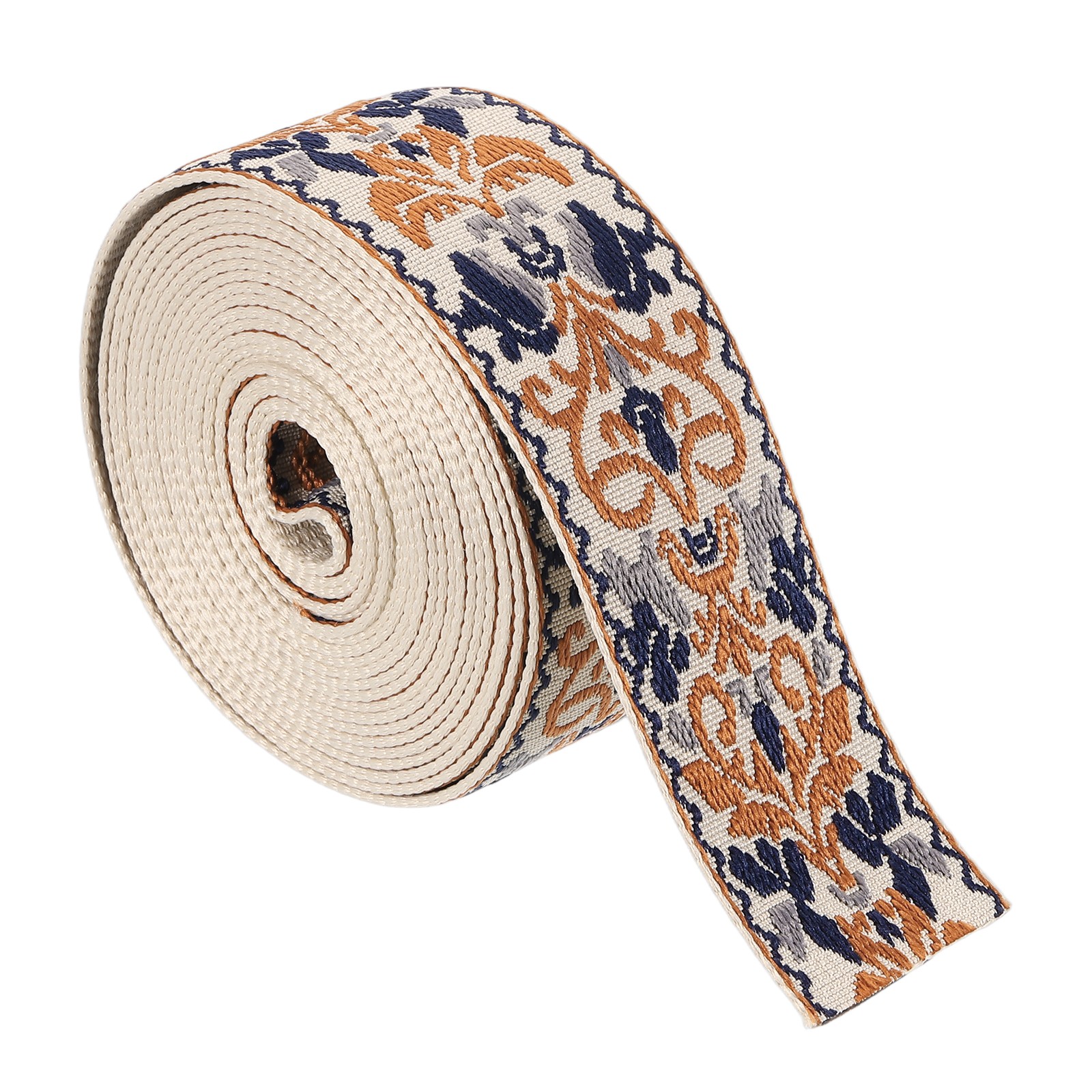 5Yards Cotton Webbing Strap, 50mm Flower Purse Bag Straps, Brown-Blue