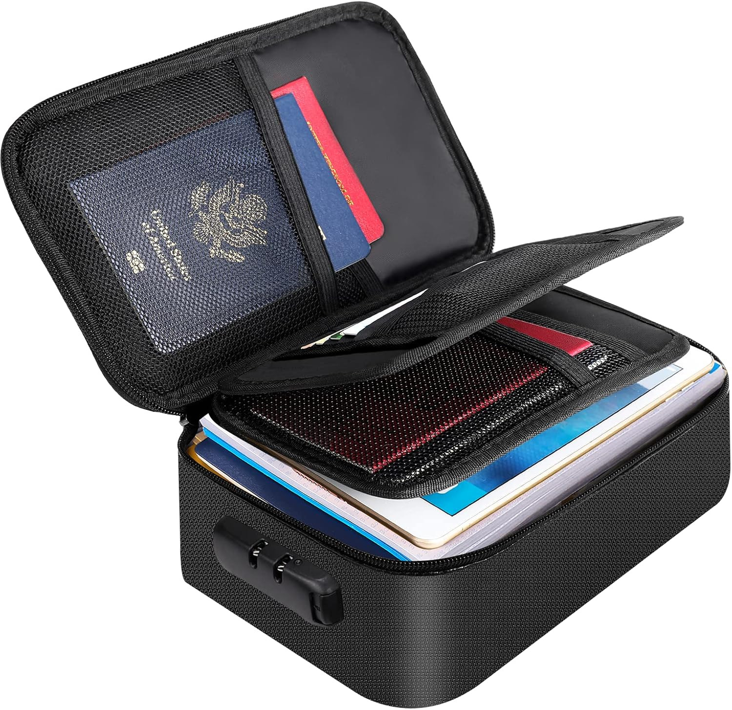 3-Layer Fireproof Document Box with Lock File Storage Box Waterproof Safe Bag
