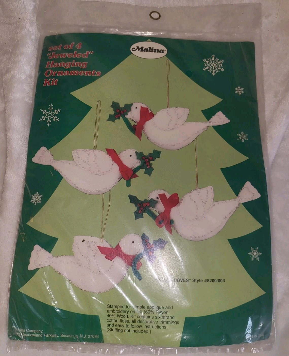 Malina Vtg Felt  Christmas Heirloom Ornaments Kit Christmas Peace Doves Free Shi