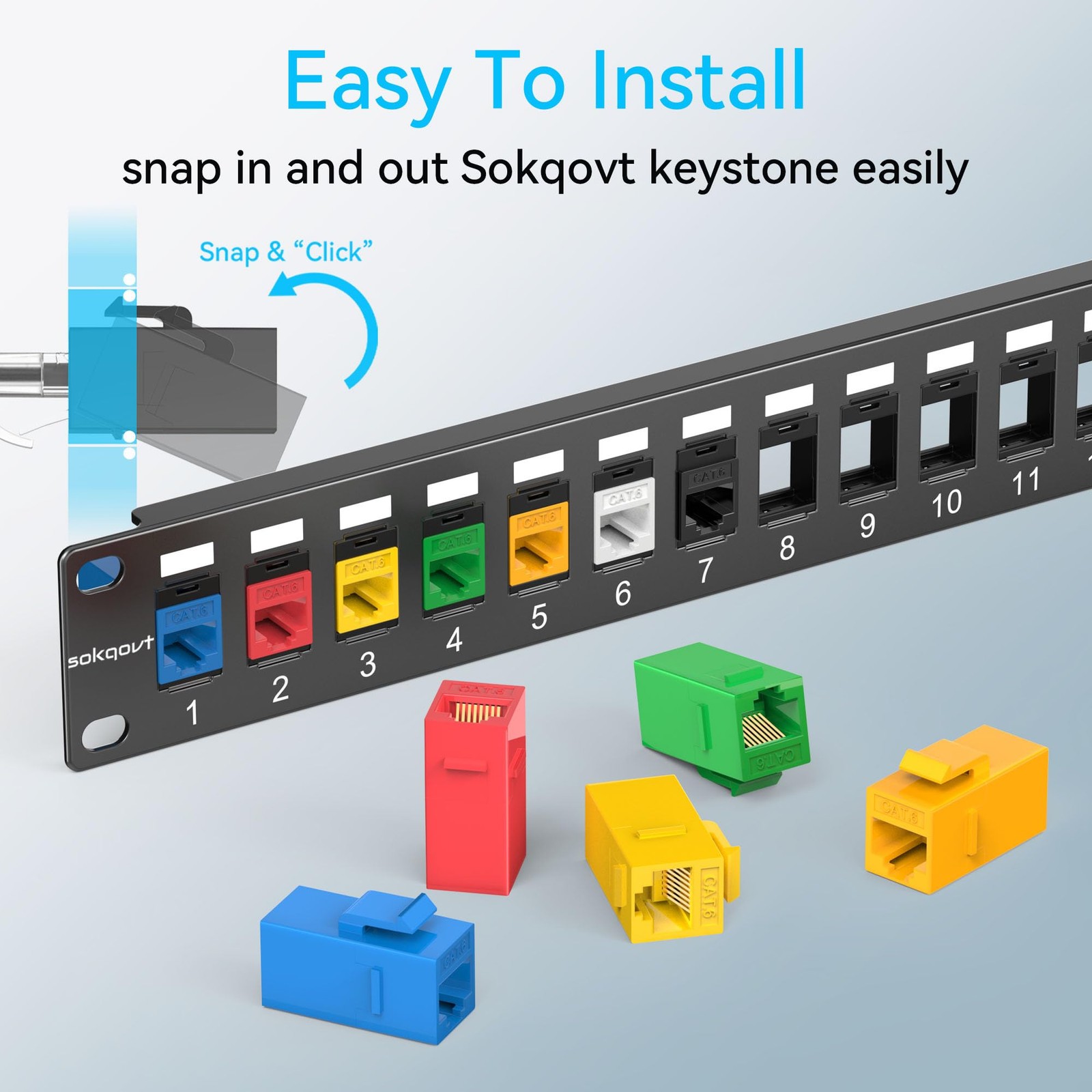 12 Port Mini Blank Keystone Patch Panel with Snap-in Design, 12