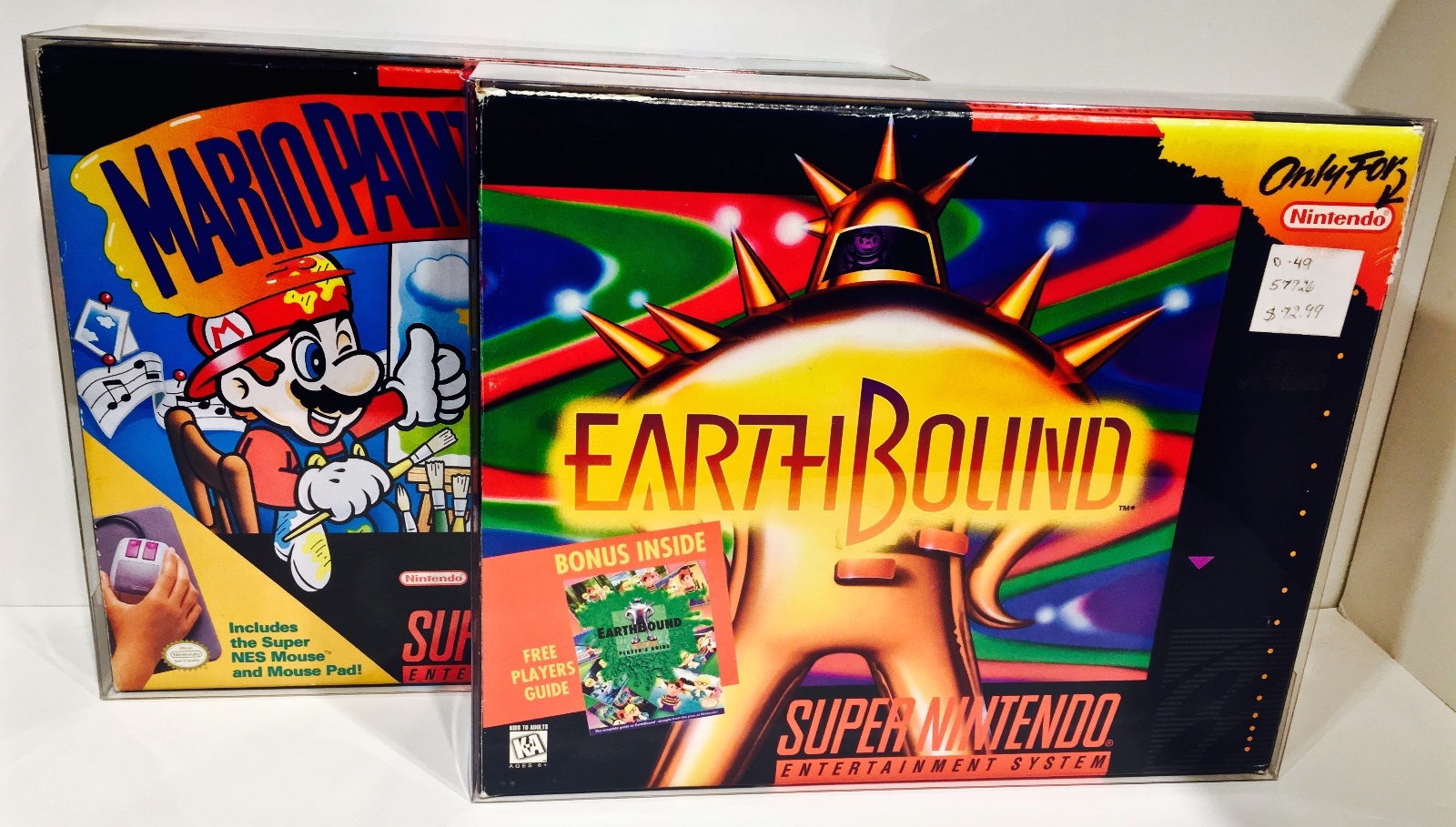 1 SNES BIG BOX Protector Earthbound Mario Paint Etc Super Nintendo Clear Case