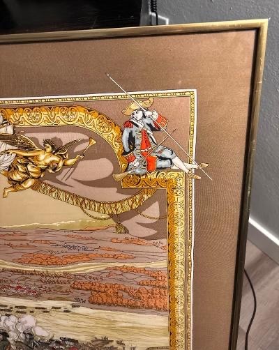 Rare Framed HERMES Scarf Les Armees en Campagne by Lise Coutin 1st Issue 1961