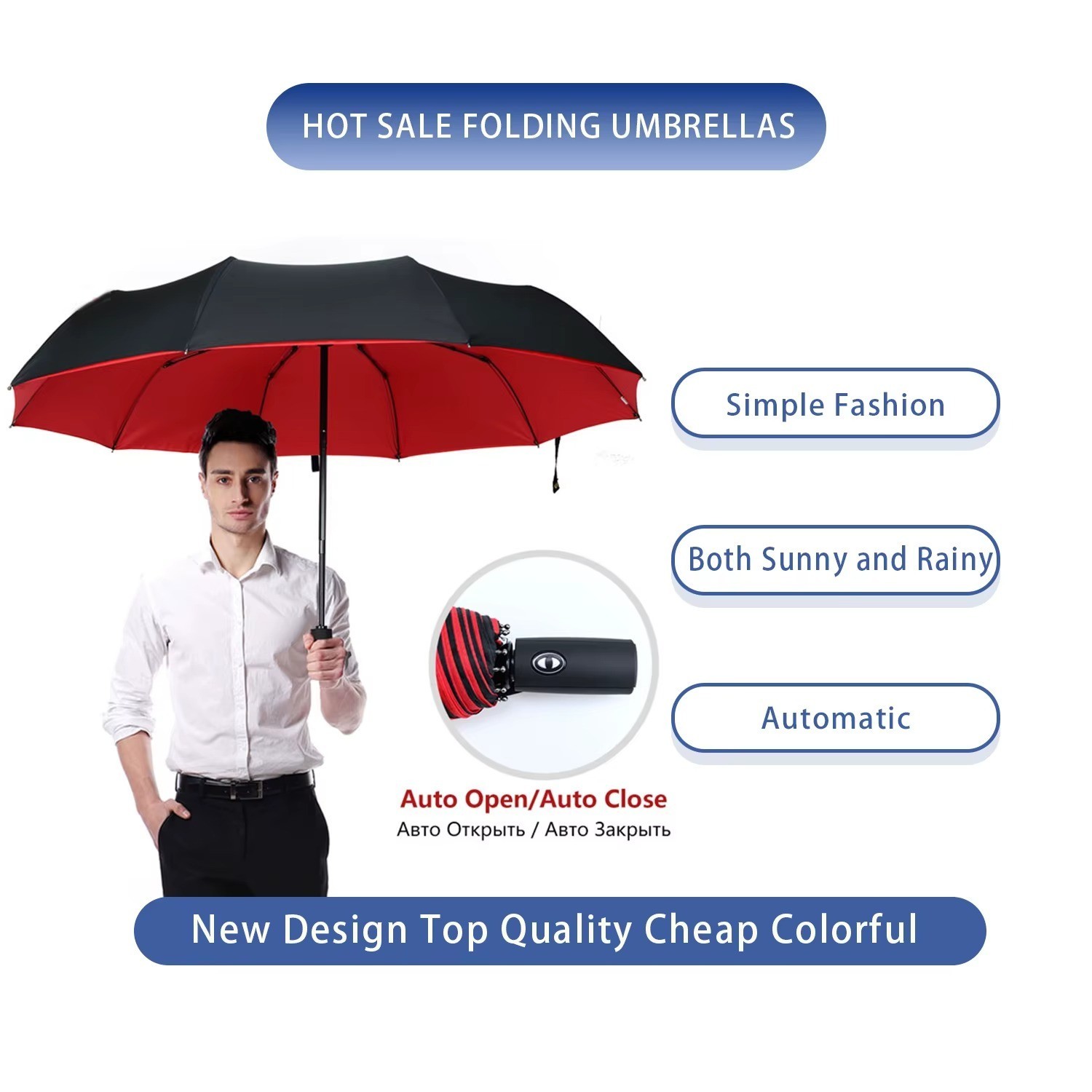 Windproof Double Layer Fully Automatic Anti Storm Resistant Umbrella Gift Men
