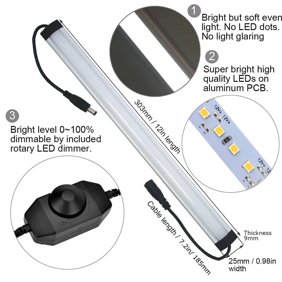 6 PCS 12 Inch LED Lighting Kit Plug in Daylight White 5000K Litever Kitchen